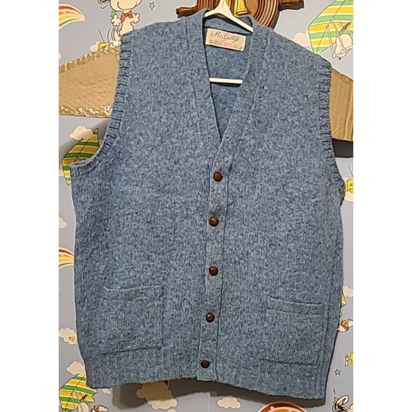 McGeorge Other - Vintage McGeorge 100% Shetland Wool Button Up Sweater Vest Blue Made In Scotland